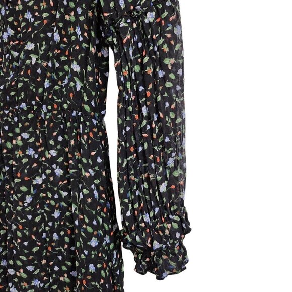 Club Monaco Taisie Mini‎ Dress 4 Black Floral Silk Sheer Button  Front Boho - Picture 6 of 15